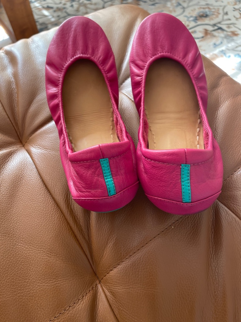 Tieks by Gavieli Women's Hot Pink Leather Ballet Flats with Turquoise Sole - Picture 11 of 13
